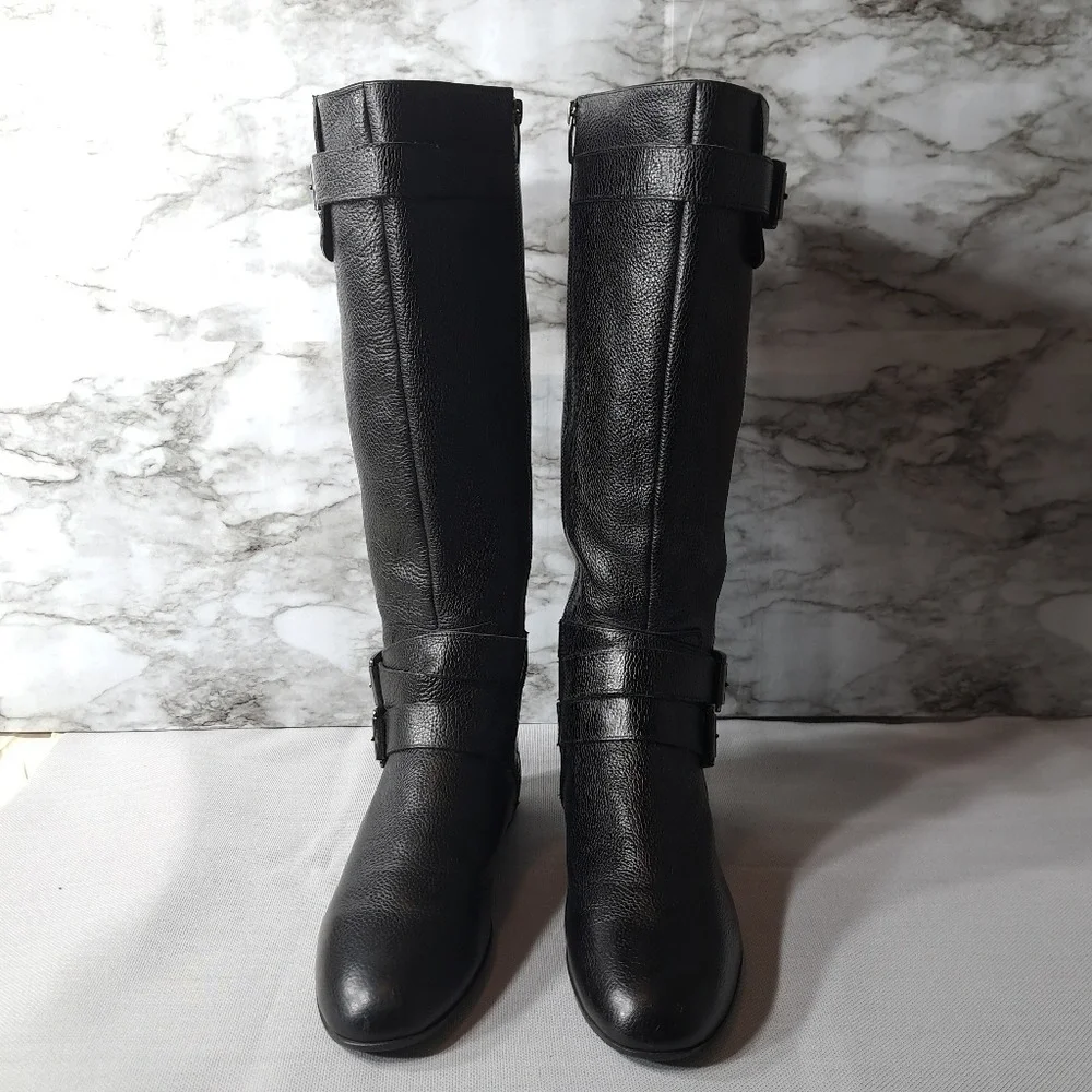 Enzo Angiolini Women's Tall‎ Boots Black Leather Eazenzi Size 9M Riding Boots